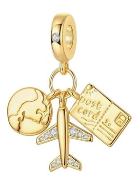 ✨💛 925 Sterling Silver & Gold Dangle Charms – Love & Travel Theme ✈️💖